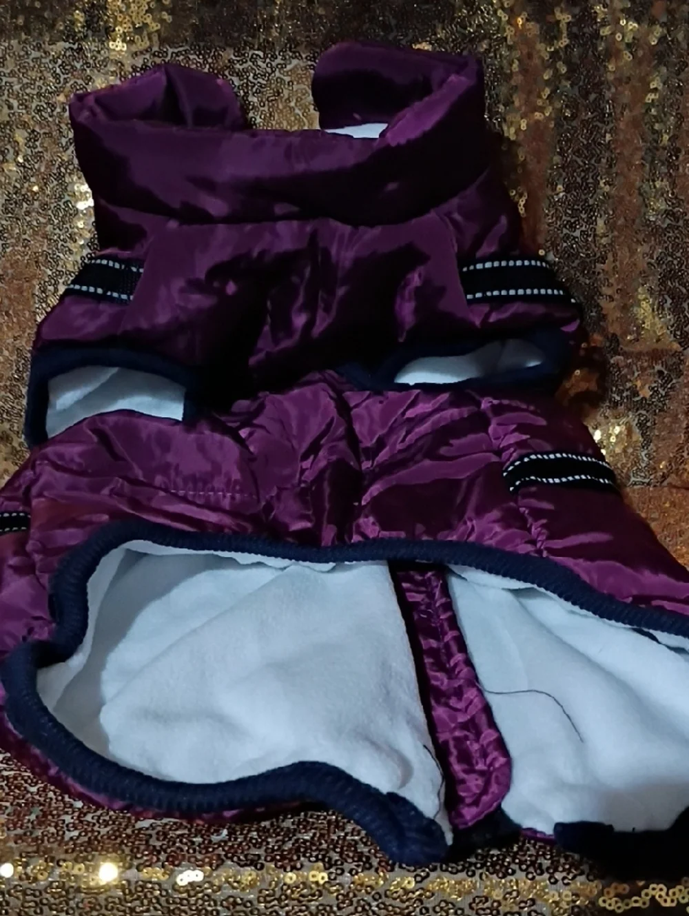 Dog Quilted Puffer Coat in Plum with Reflective Trim